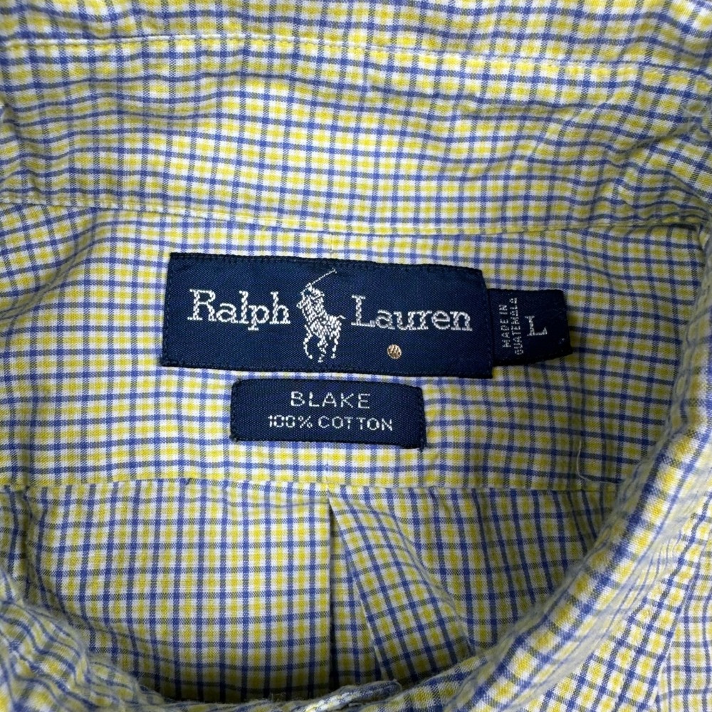Polo Ralph Lauren Blake Shirt Mens Large Yellow Blue Check‎ Cotton Short Sleeve